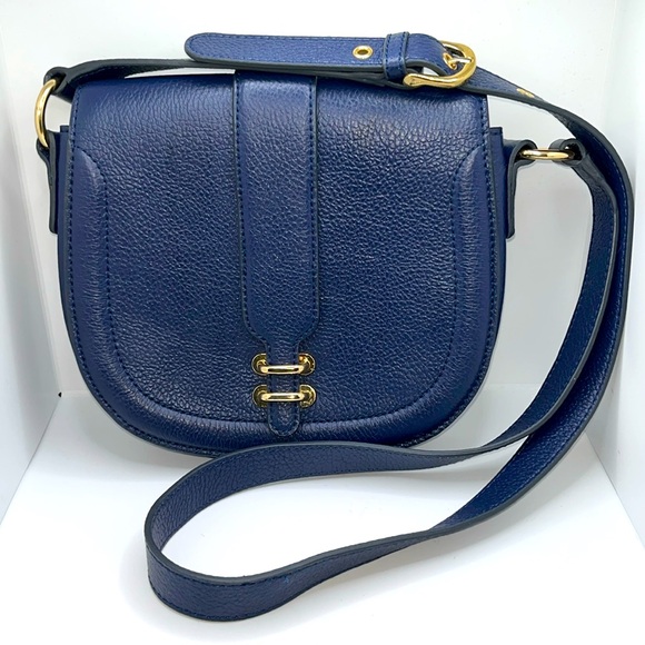 Banana Republic Lola Navy Crossbody Saddle Bag Genuine Pebbled Leather Bag - Picture 1 of 10